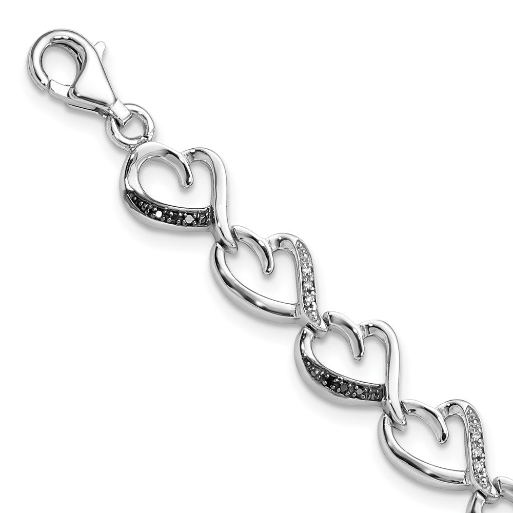 White Night Sterling Silver Rhodium-plated Black and White Diamond Heart Infinity 7.5 Inch Bracelet 7.5 inches