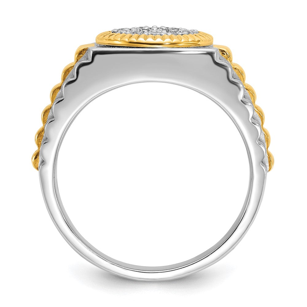 IBGoodman 14k Two-tone Men's Polished Satin and Ribbed 1/2 Carat A Quality Diamond Round Cluster Ring