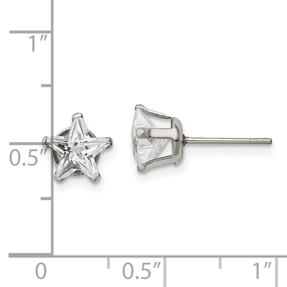 Stainless Steel Polished 7mm Star CZ Stud Post Earrings