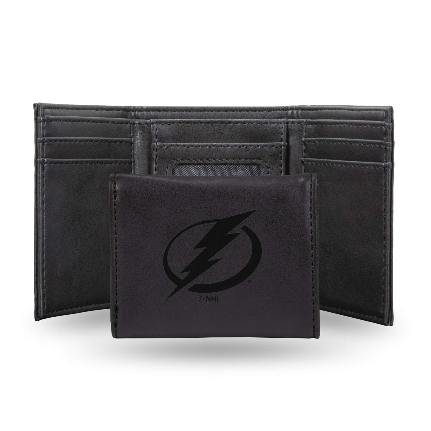 Hockey Rico Industries Tampa Bay Lightning Black Laser Engraved Trifold Laser Engraved Tri-Fold Wallet - Men's Accessory