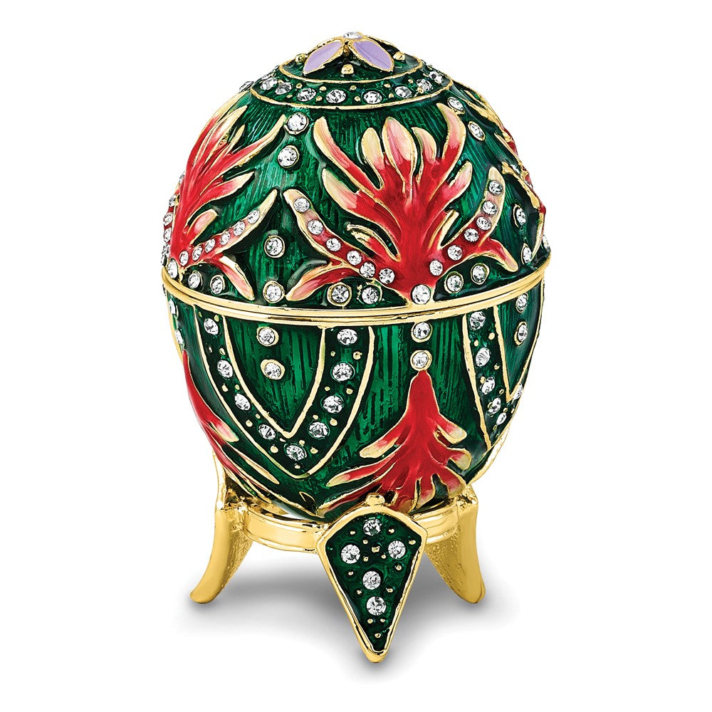 Luxury Giftware by Jere Bejeweled EXQUISITE Green Egg Trinket Box with Ring Insert and Matching 18 inch Necklace
