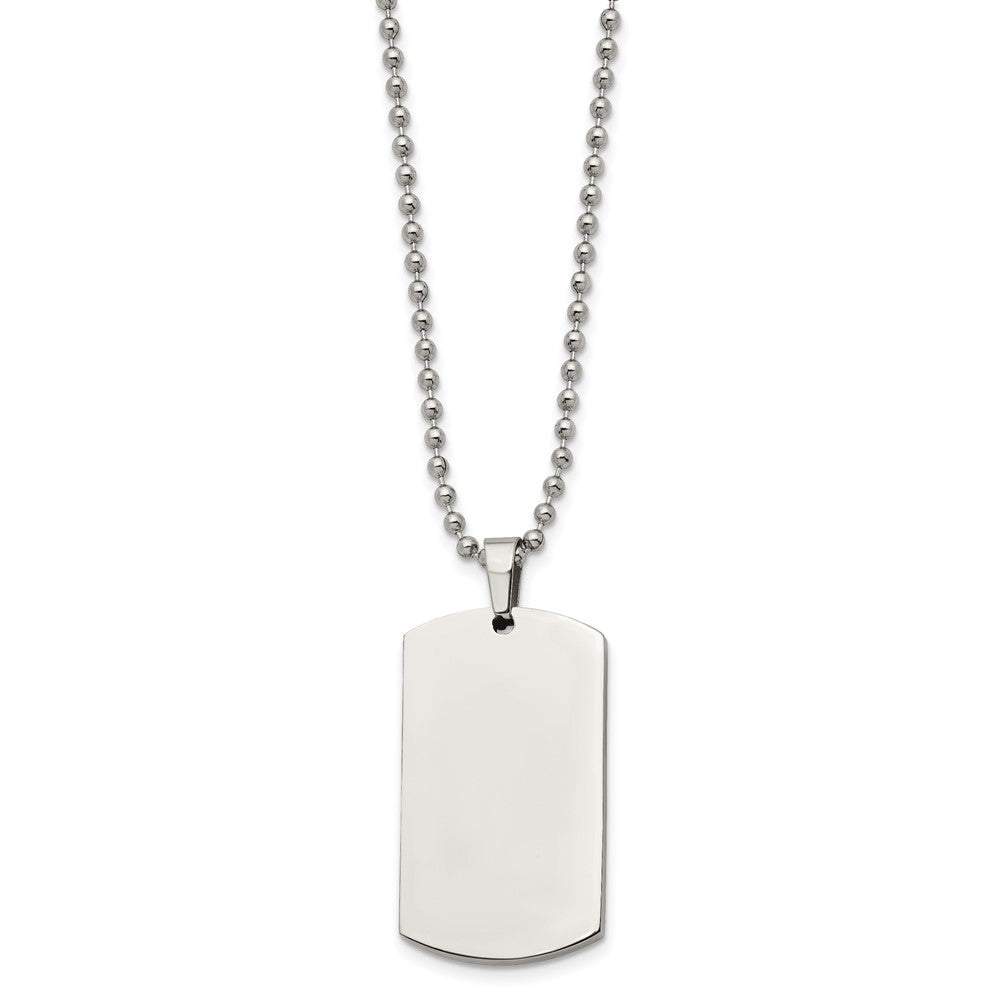 Stainless Steel Brushed & Polished Round Edge 4mm Dog Tag 24in Necklace