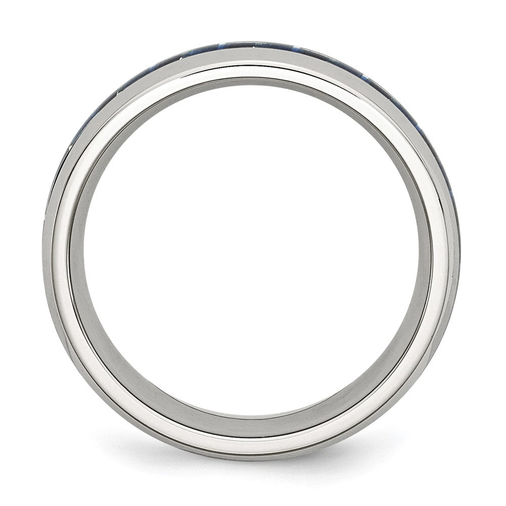 Stainless Steel Polished w/Blue Carbon Fiber Inlay 8mm Band Size - 10.5