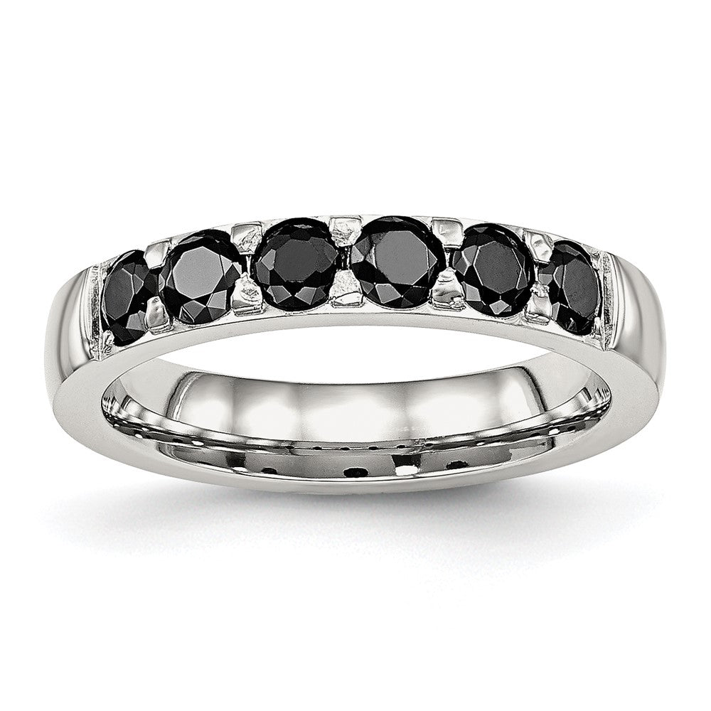 Stainless Steel Polished Black CZ 4mm Band Size - 6
