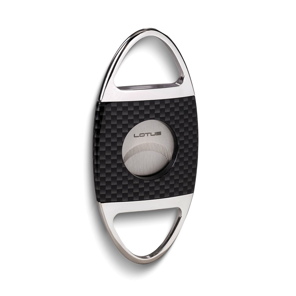 Lotus Jaws Black Carbon Fiber and Chrome 58-Ring Gauge Serrated Stainless Steel Blade Cigar Cutter QGM23320