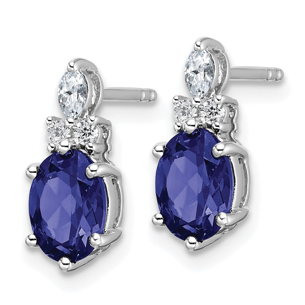 14K White Gold Polished Diamond & Lab Created Sapphire Twisted Post Earrings