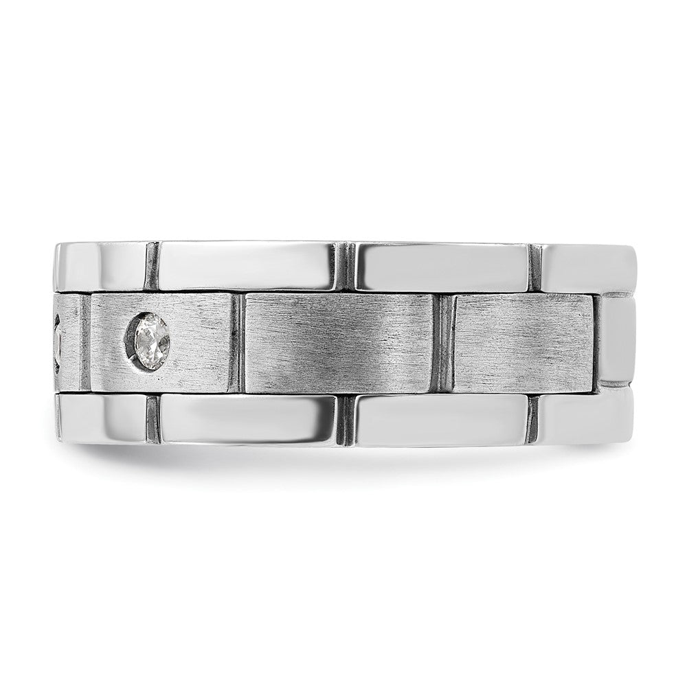 IBGoodman 14k White Gold 1/6 carat Lab Grown Diamond VS/SI+ G+ Complete Three Stone Polished Satin and Grooved Men's Ring