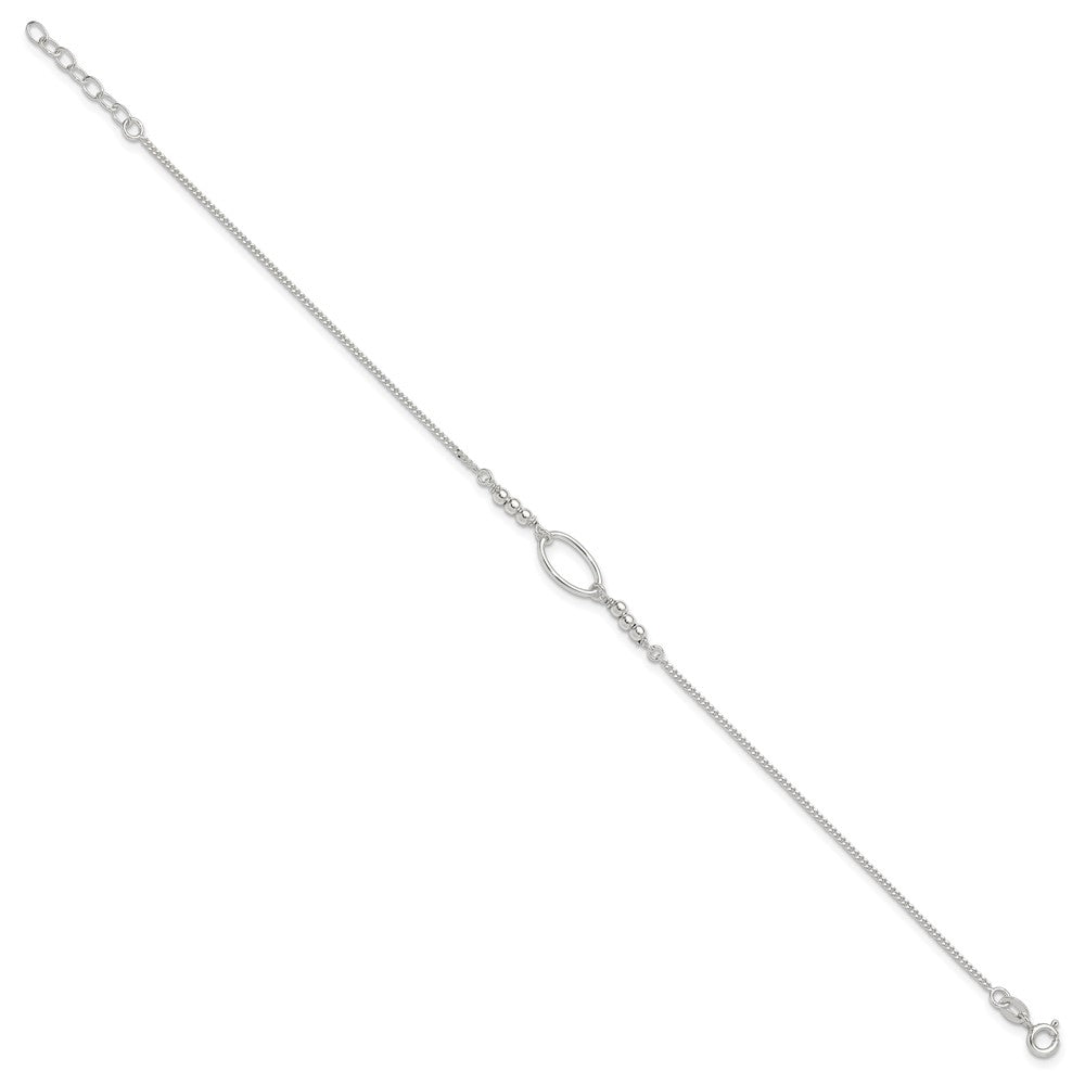 Sterling Silver Oval and Beaded 9in Plus 1in ext. Anklet 9 inches