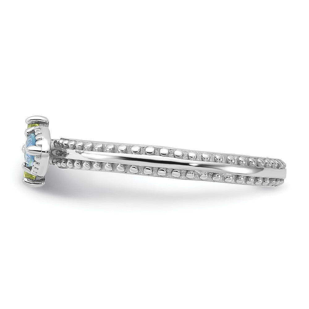 Sterling Silver Stackable Expressions Rhodium-plated Lt Swiss Blue Topaz & Peridot Flower Ring Size -5
