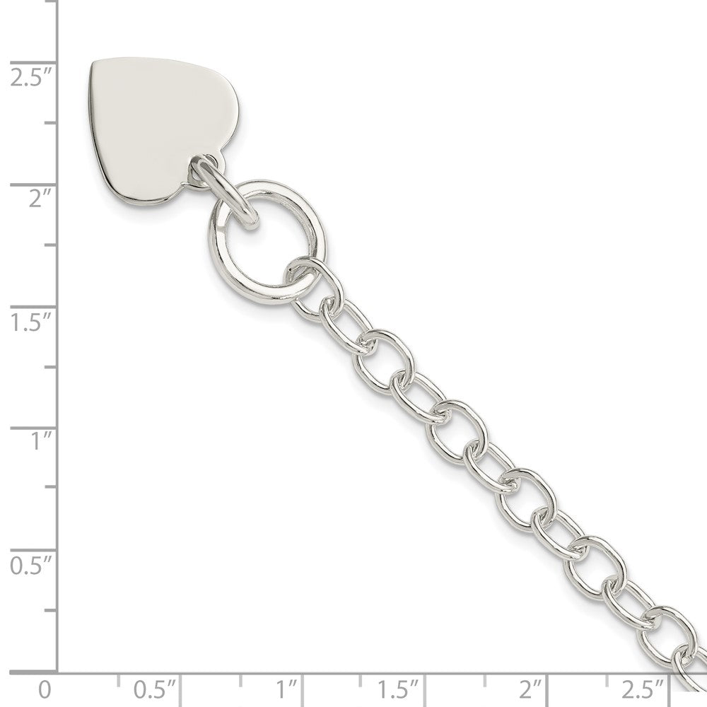 Sterling Silver Polished Engraveable Heart Charm Bracelet 7.5 inches
