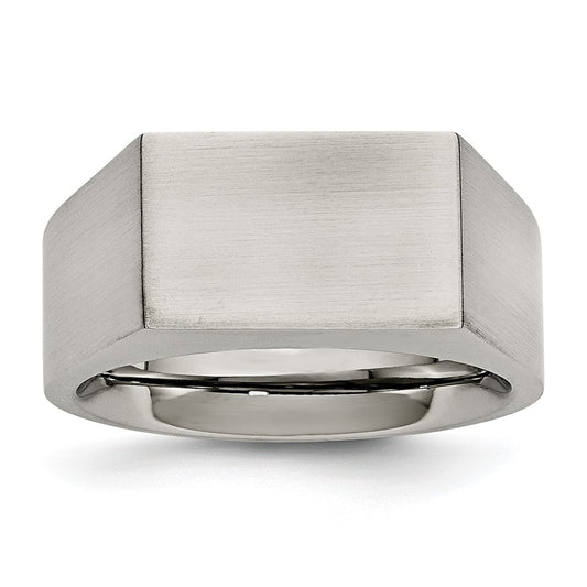 Stainless Steel Brushed and Polished Signet Ring Size - 9