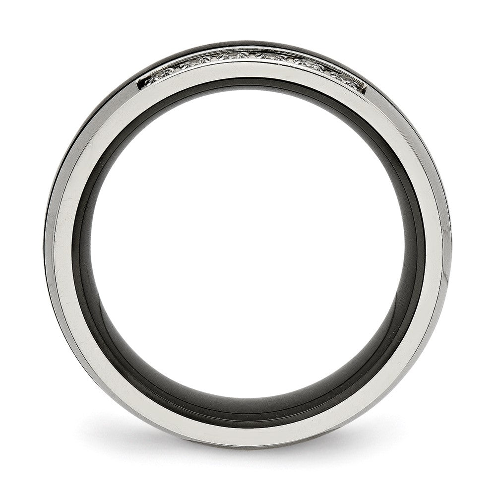Stainless Steel Polished Black Ceramic CZ Ring Size - 7