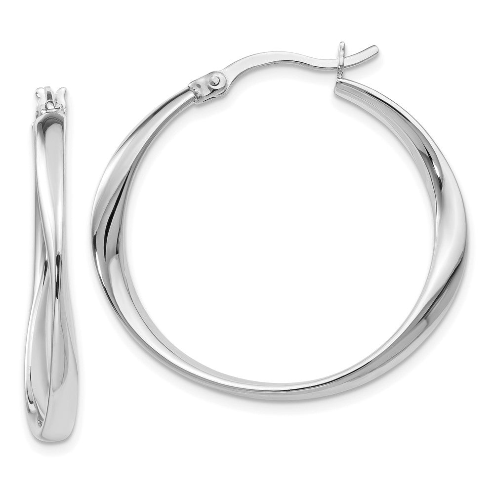 Sterling Silver RH-plated Polished Hoop Earrings