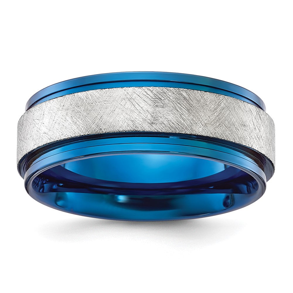 Chisel Stainless Steel Polished Blue IP-plated with Scratch Finish Center 8mm Band Size - 12
