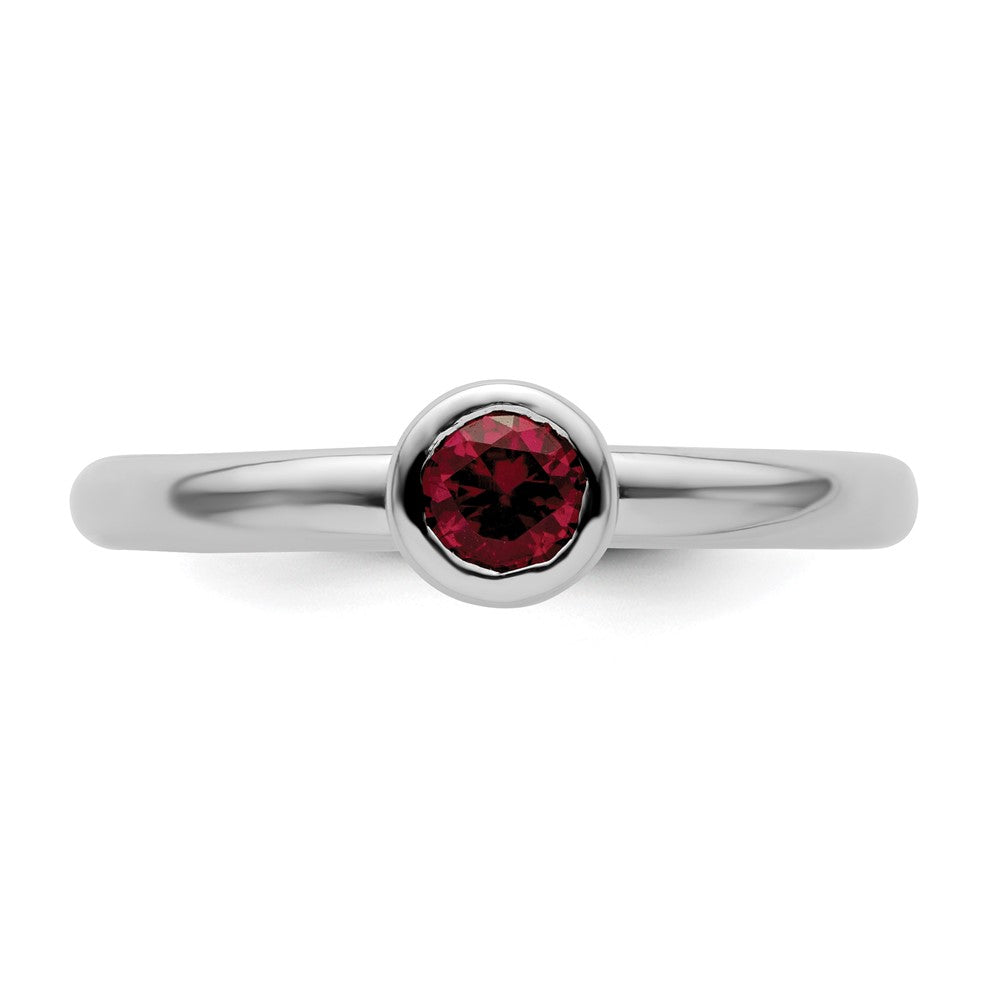 Sterling Silver Stackable Expressions Low 4mm Round Cr. Ruby Ring Size -7