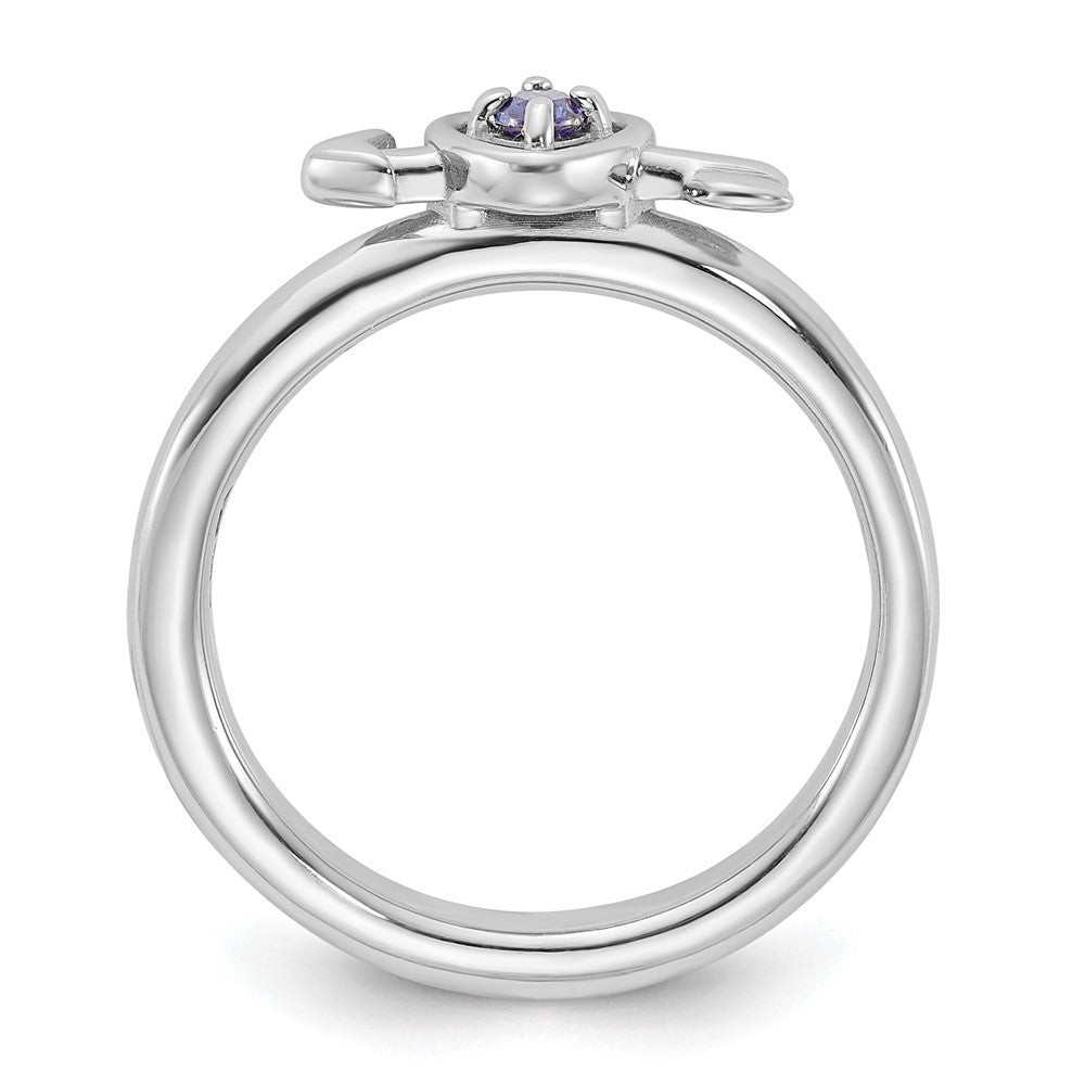 Sterling Silver Stackable Expressions Rhodium-plated Created Sapphire Heart with Arrow Ring Size -8
