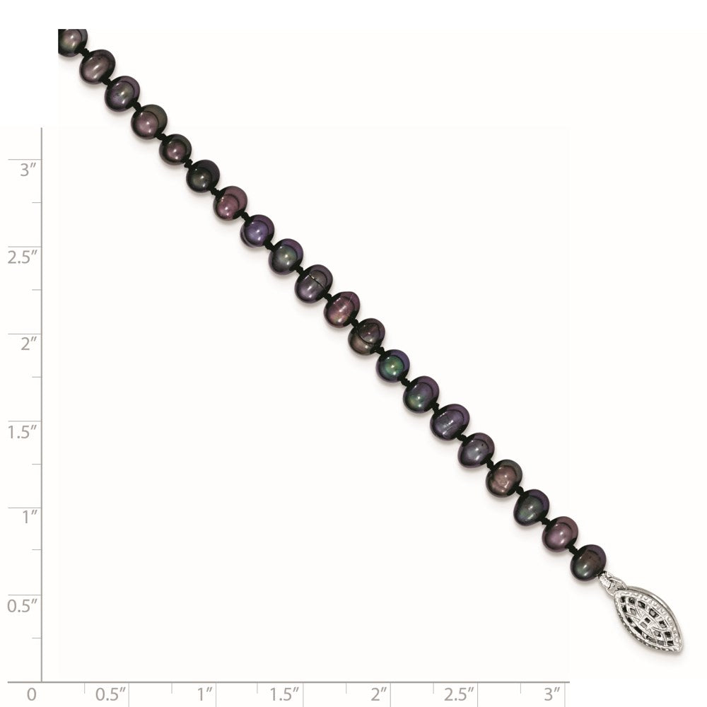 Sterling Silver Rhodium-plated 4-5mm Black Near-Round Freshwater Cultured Pearl 7.25 inch Bracelet 7.25 inches