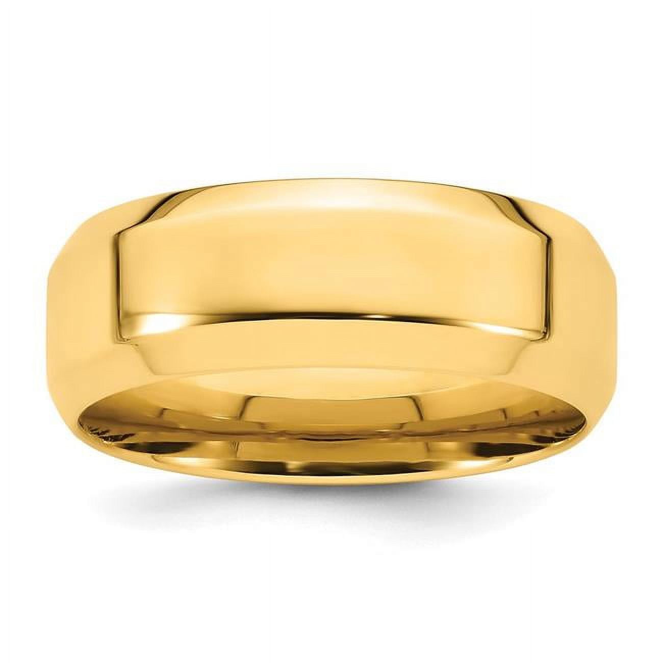 14k Yellow Gold 8mm Beveled Edge Comfort Fit Wedding Band Size 10