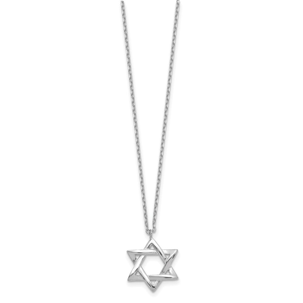 Sterling Silver Rhodium-plated Star of David 16.5in plus 2in ext. Necklace 15 Inches