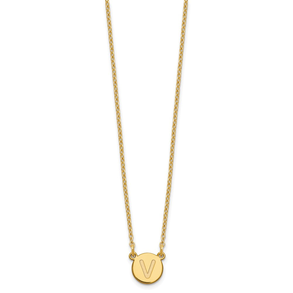 Sterling Silver Gold-plated Tiny Circle Block Letter V Initial Necklace