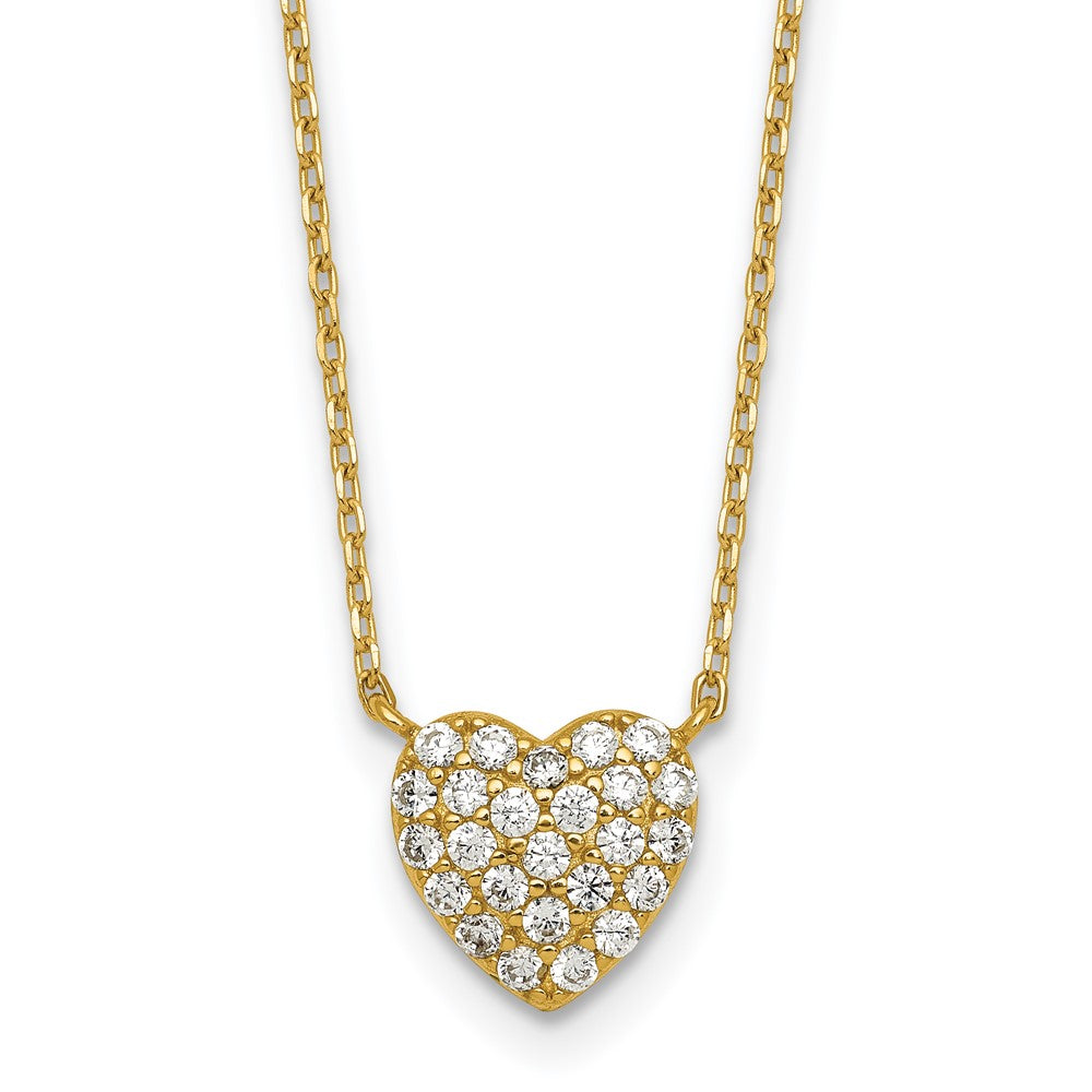 Sterling Silver Gold-tone Polished Pave CZ Heart 16 Inch with 2 Inch Extension Necklace 16 Inches