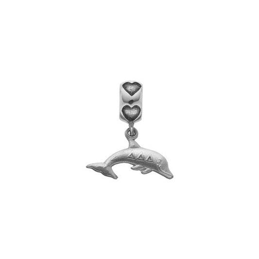 Sterling Silver RH-plated LogoArt Delta Delta Delta Dolphin On Heart Bead