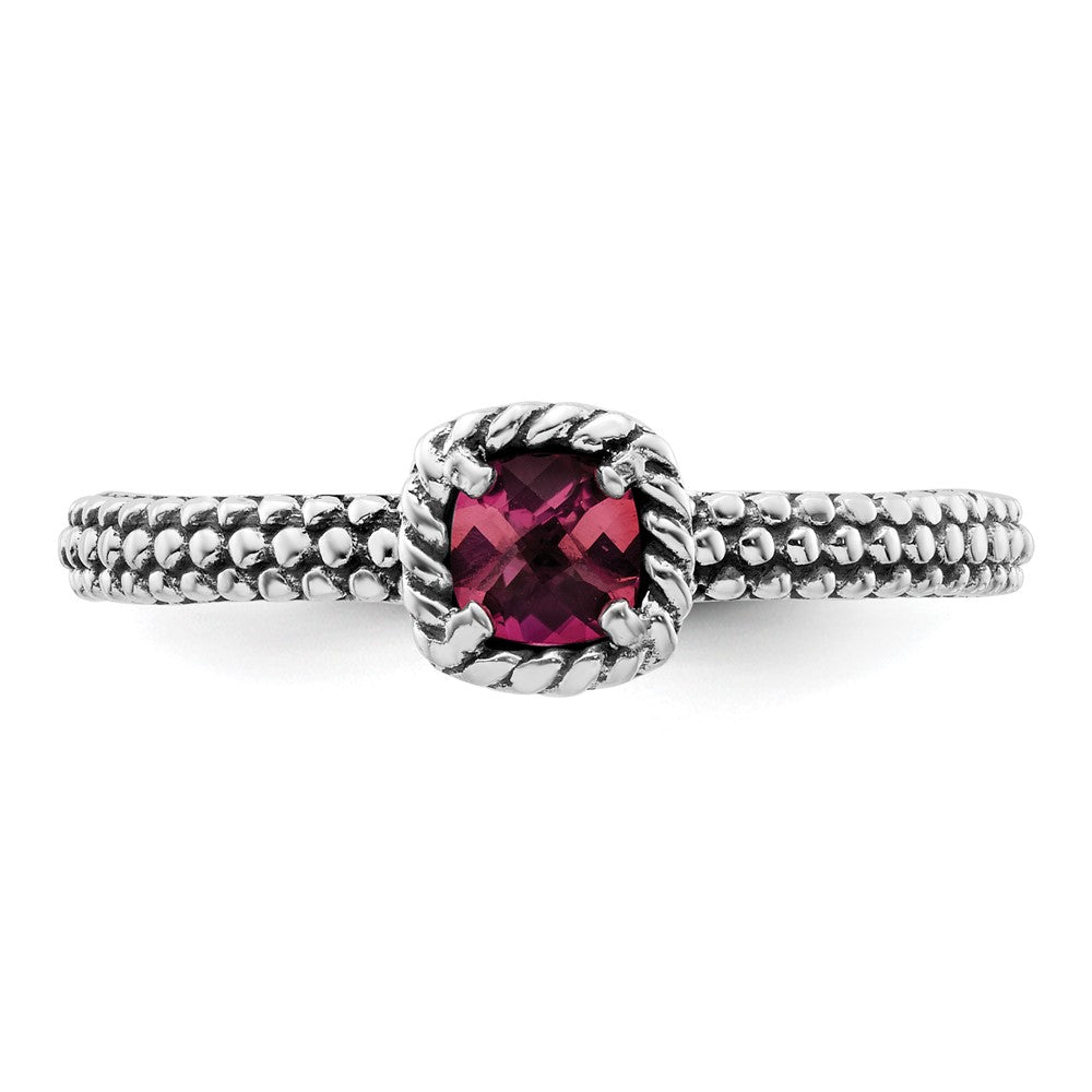 Sterling Silver Stackable Expressions Checker-cut Pink Tourmaline Ring Size -9