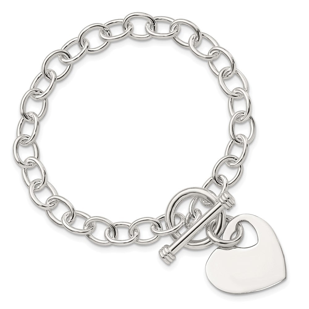 Sterling Silver Polished Engraveable Heart Bracelet 8.5 inches