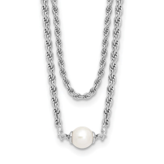 Sterling Silver RH-plt Polish 2-strand FWC Pearl w/2in ext Necklac