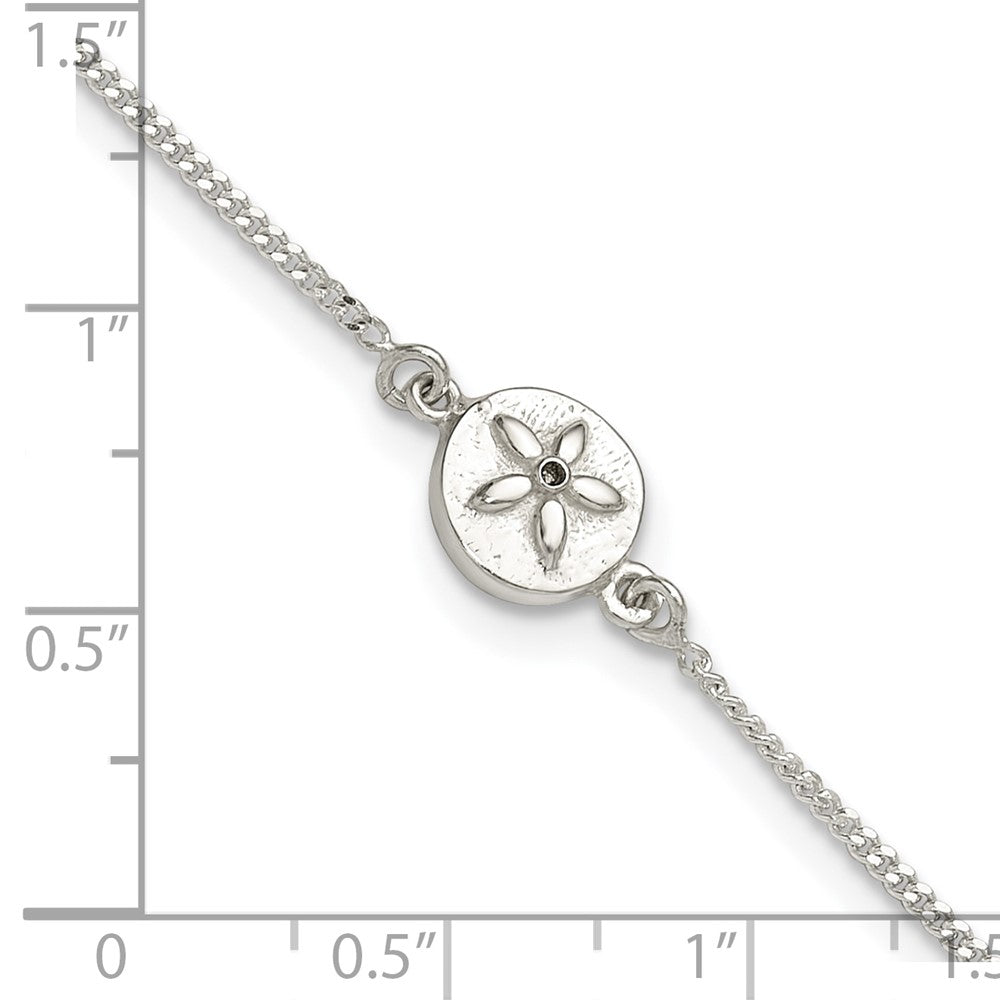 Sterling Silver with CZ Sand Dollar 9in Plus 1 in Ext. Anklet 9 inches