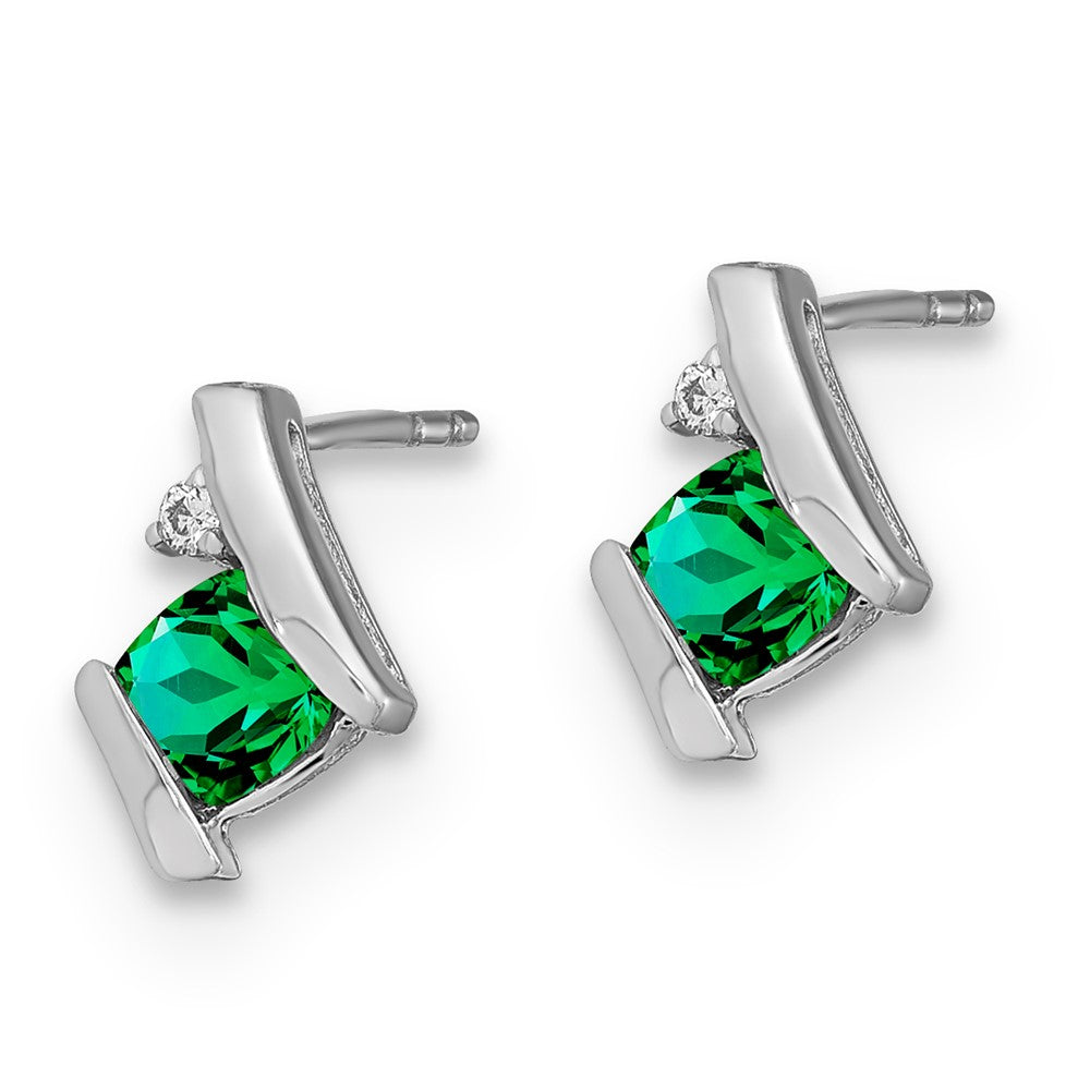 Sterling Silver Created Emerald & Diamond Earrings