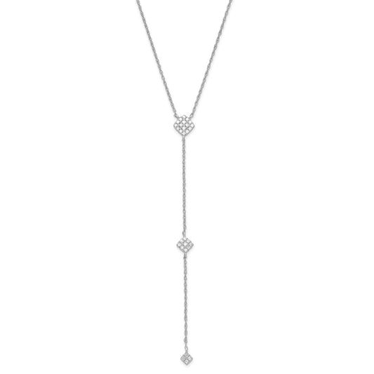 10K White Gold Polished Diamond Drop Necklace