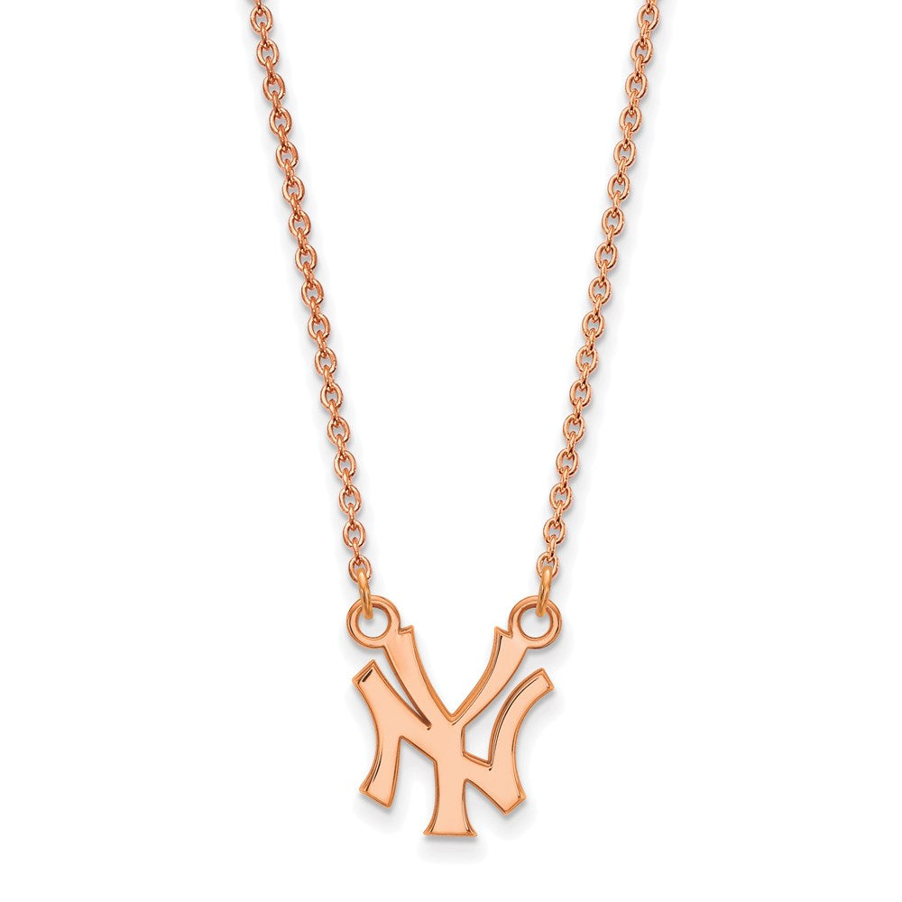 Sterling Silver Rose Gold-plated MLB LogoArt New York Yankees Small Pendant