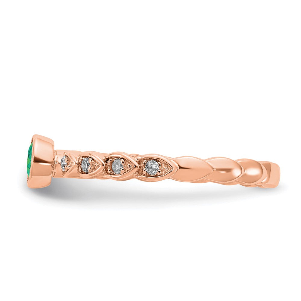 10k & Rhodium Rose Gold Emerald & Diamond Ring