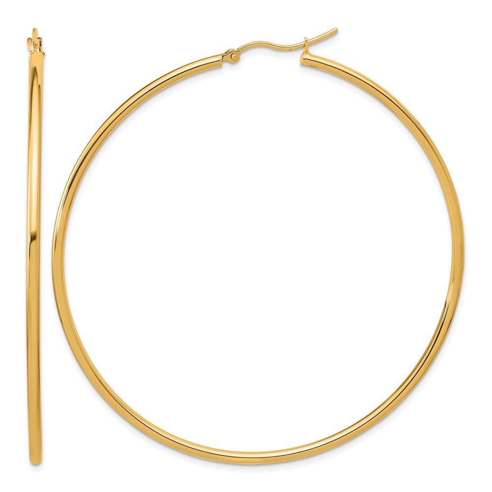14K Gold Polished 2x65mm Hoop Earrings