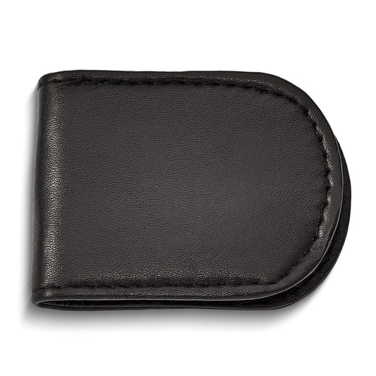 Set of 2 - Made in India Genuine Cowhide Slim Leather Magnetic Money Clip (Black)