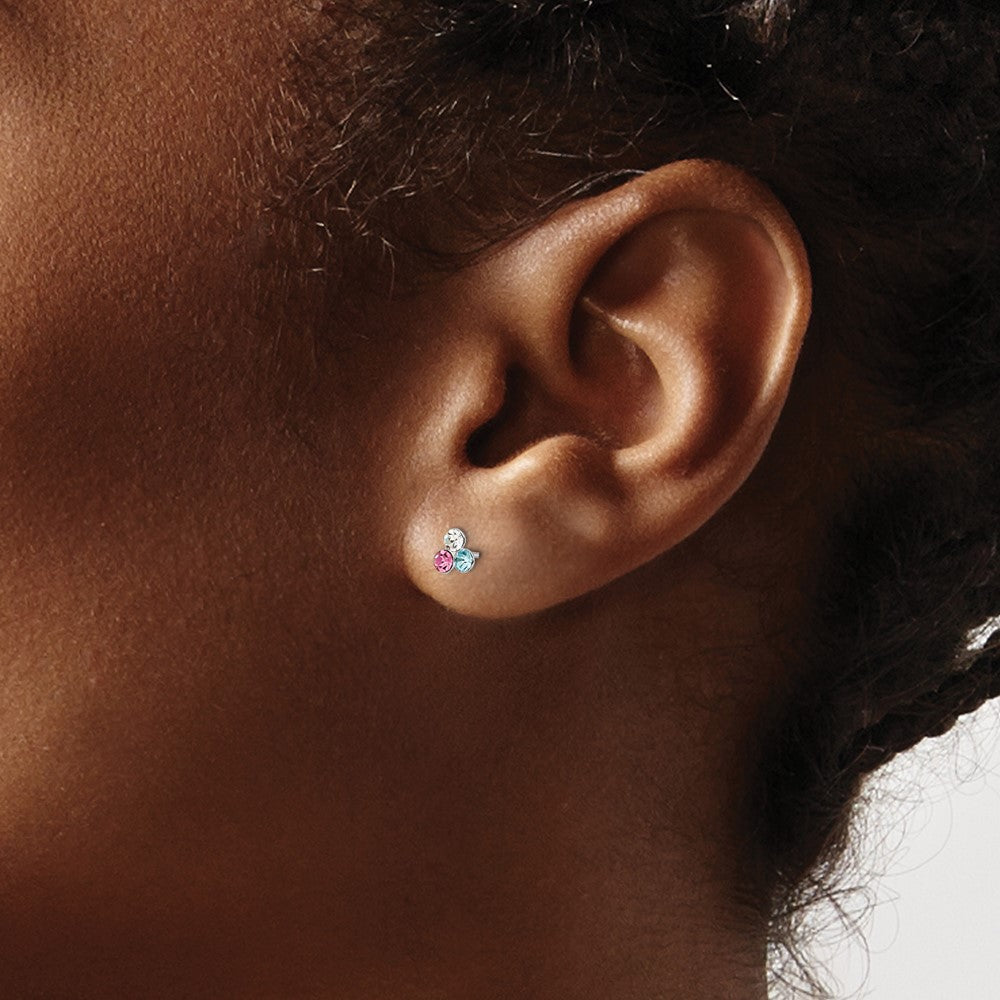 Sterling Silver Madi K Rhodium-plated Polished Pink, Blue & White Crystal Children's Post Earrings