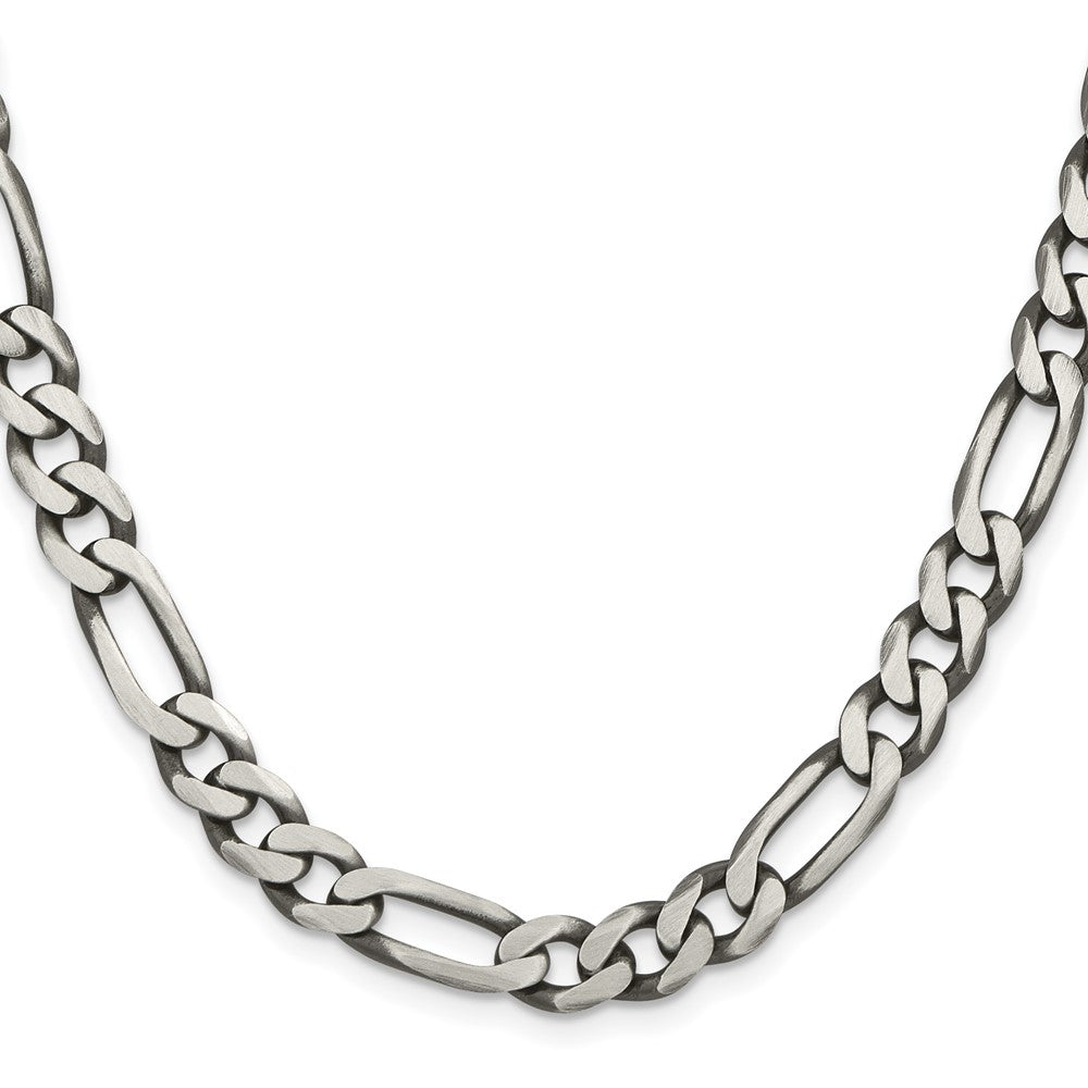 Sterling Silver Antiqued 7.75mm Figaro Chain 24 Inches