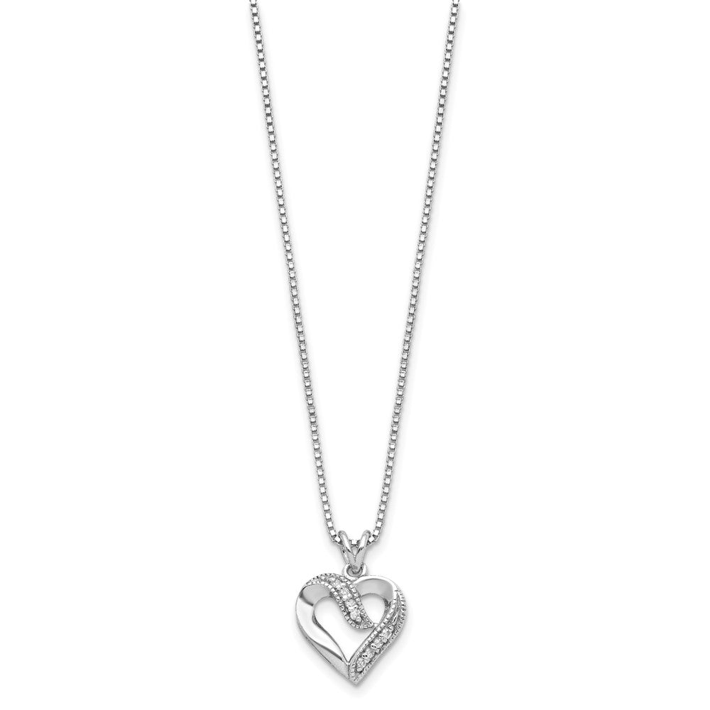 Sterling Silver Rhodium-plated Fancy CZ Open Heart 16 inch Necklace 16 Inches