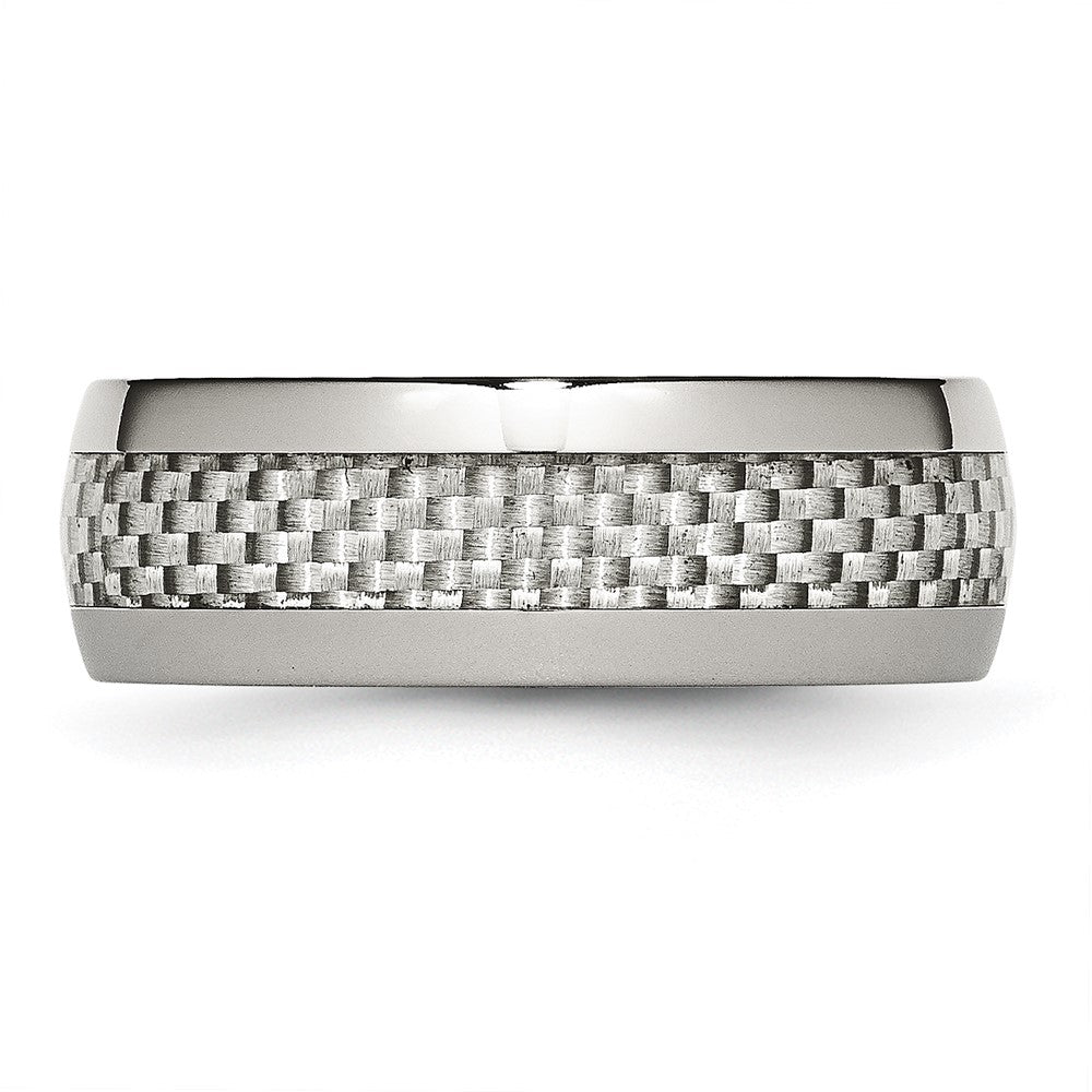 Stainless Steel Polished w/ Grey Carbon Fiber Inlay 8mm Band Size - 9.5