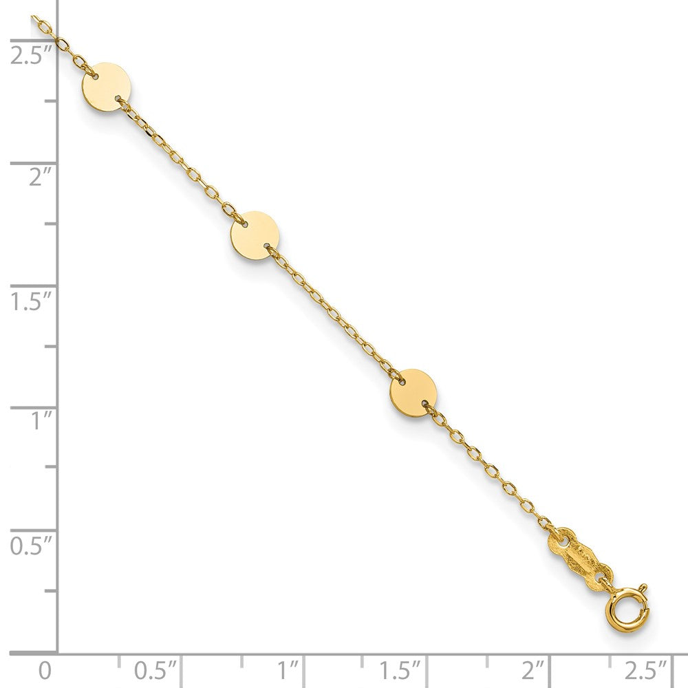 14K Polished Disc 9in Plus 1in ext. Anklet 9 inches