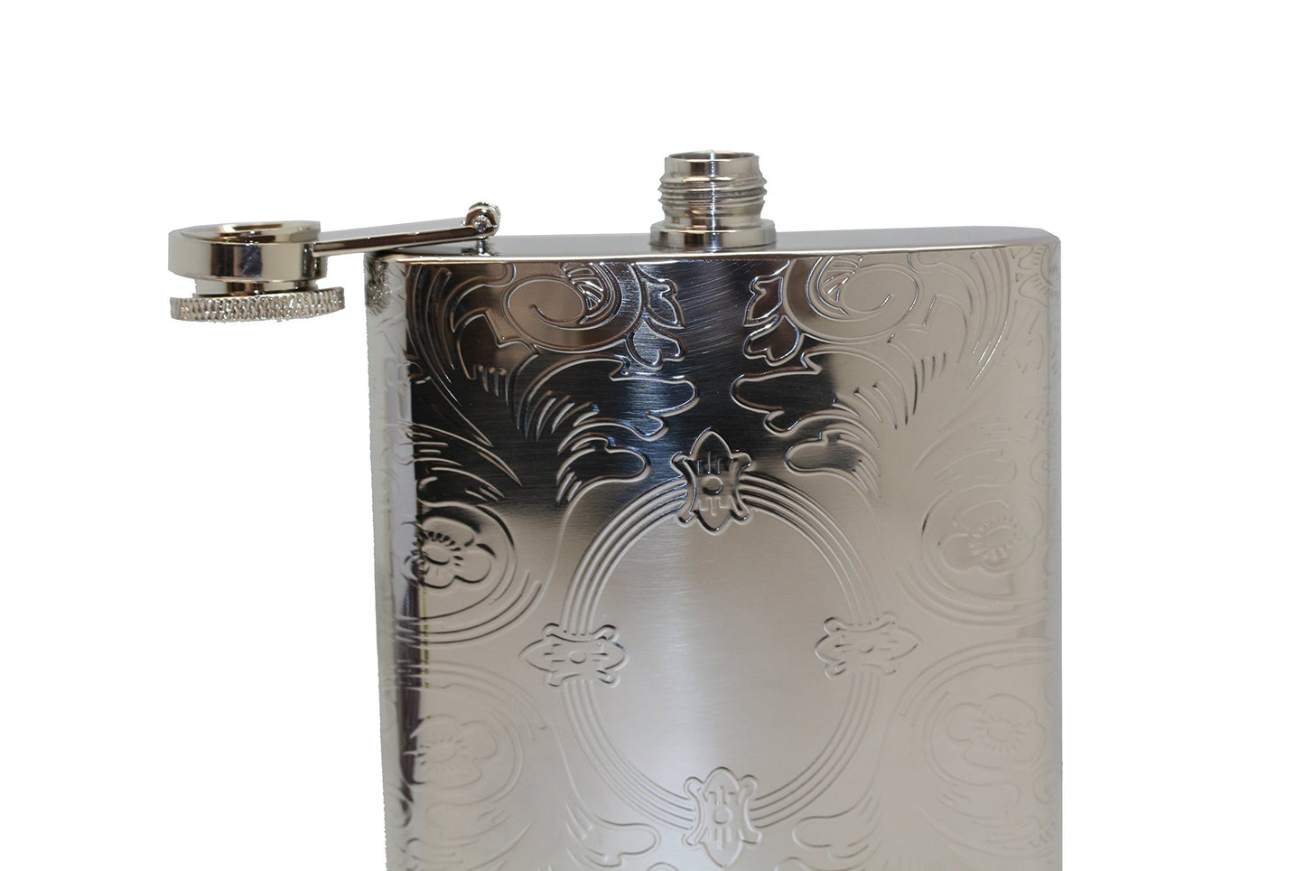 Silver-tone 8 ounce Engravable Circle Etched Design Flask QGM16835