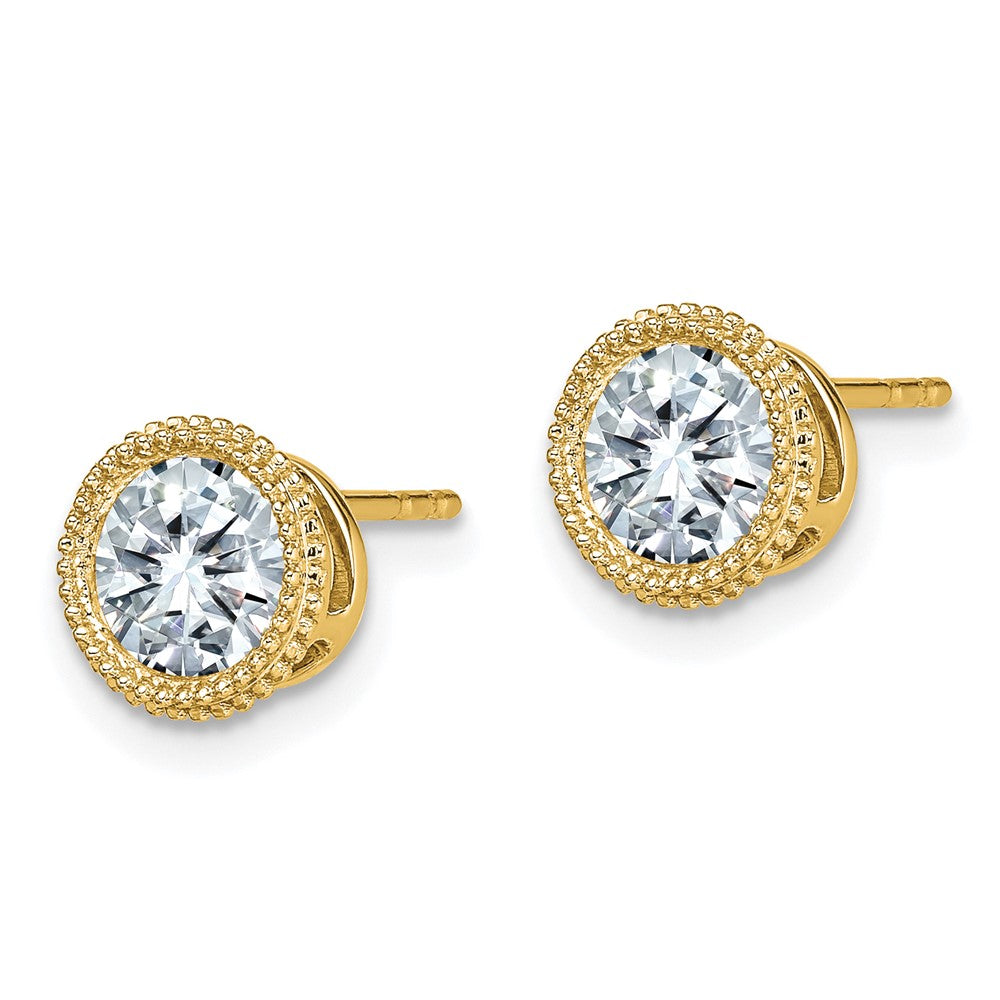 14k Round Beaded Bezel G H I True Light Moissanite Earrings