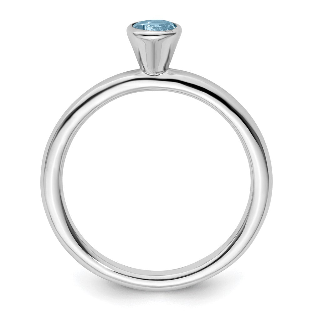 Sterling Silver Stackable Expressions High 4mm Round Aquamarine Ring Size -10