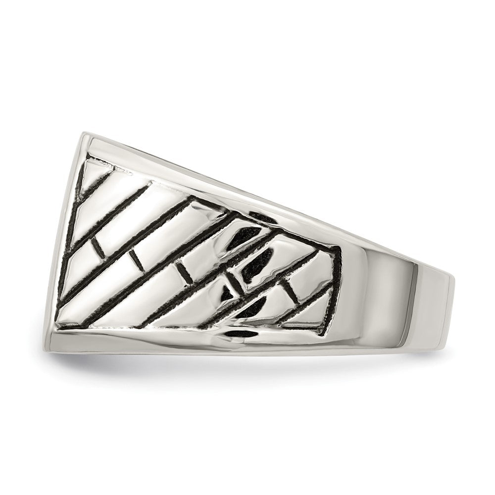 Stainless Steel Polished with Black Enamel Signet Ring Size - 10