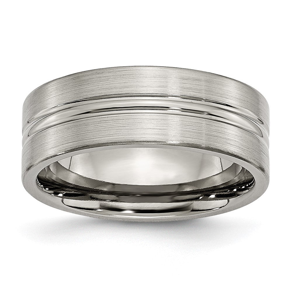 Titanium Brushed and Polished 8mm Grooved Band Size - 13