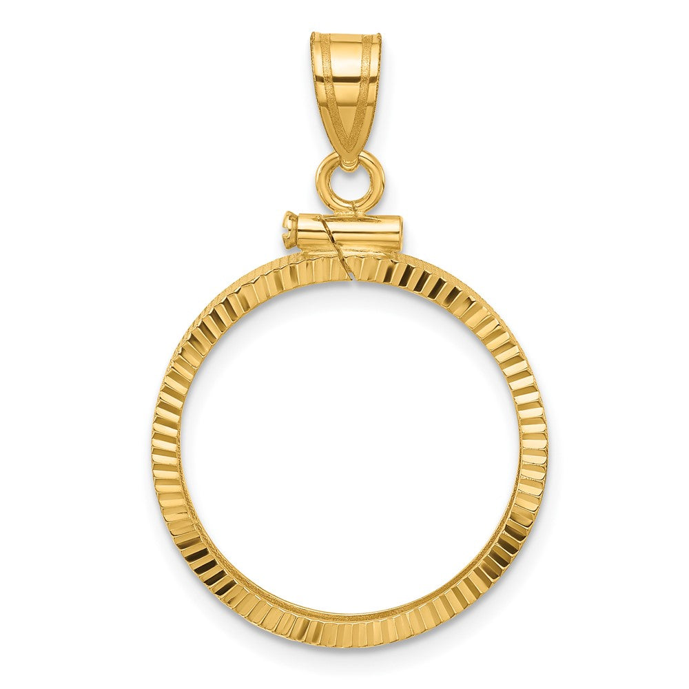 Wideband Distinguished Coin Jewelry 14k Polished and Diamond-cut 20.1mm x 2.1mm Screw Top Coin Bezel Pendant