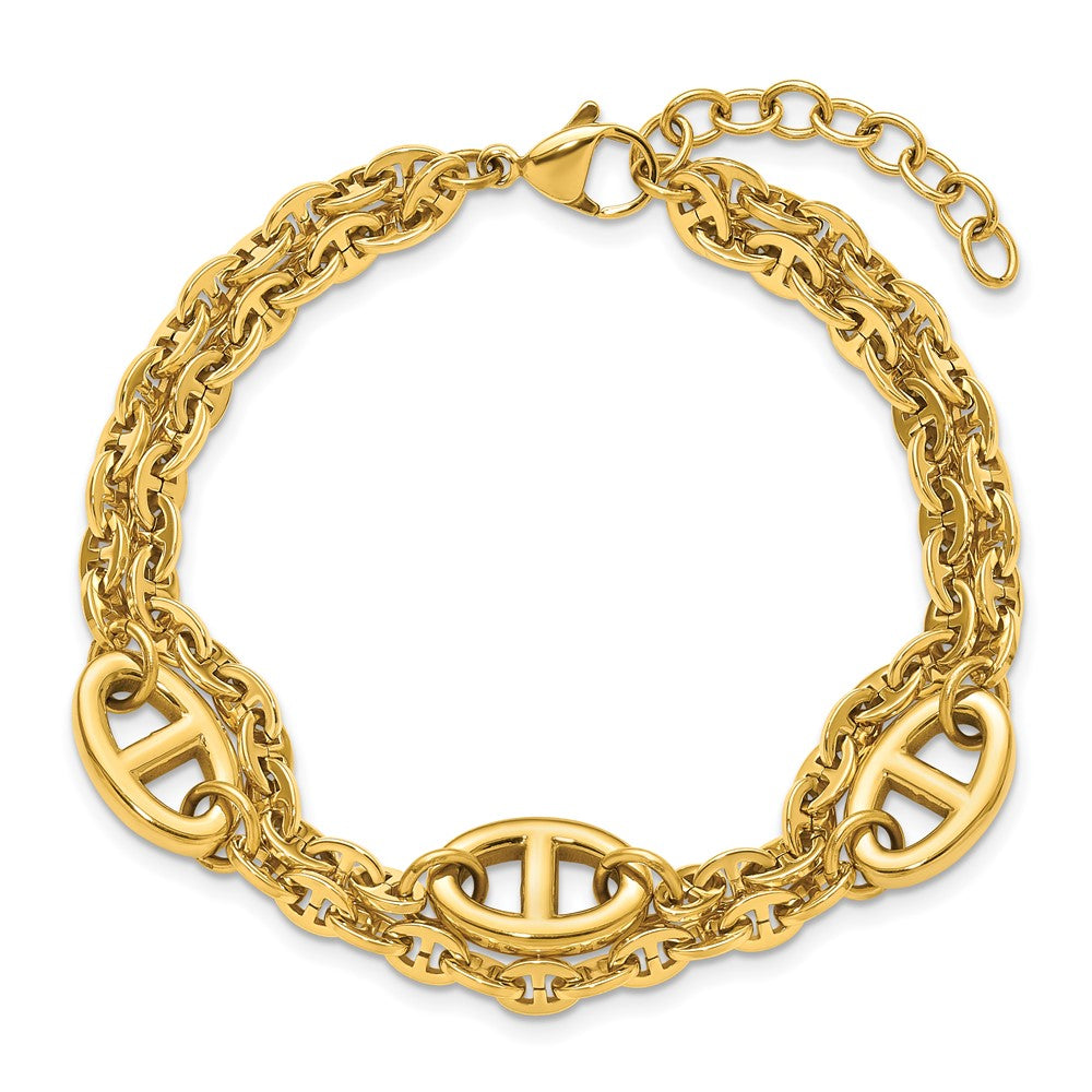 Chisel Stainless Steel Polished Yellow IP-plated Two-Strand Anchor Link 7 inch Plus a 1.25 inch Extension Bracelet 8.25 inches