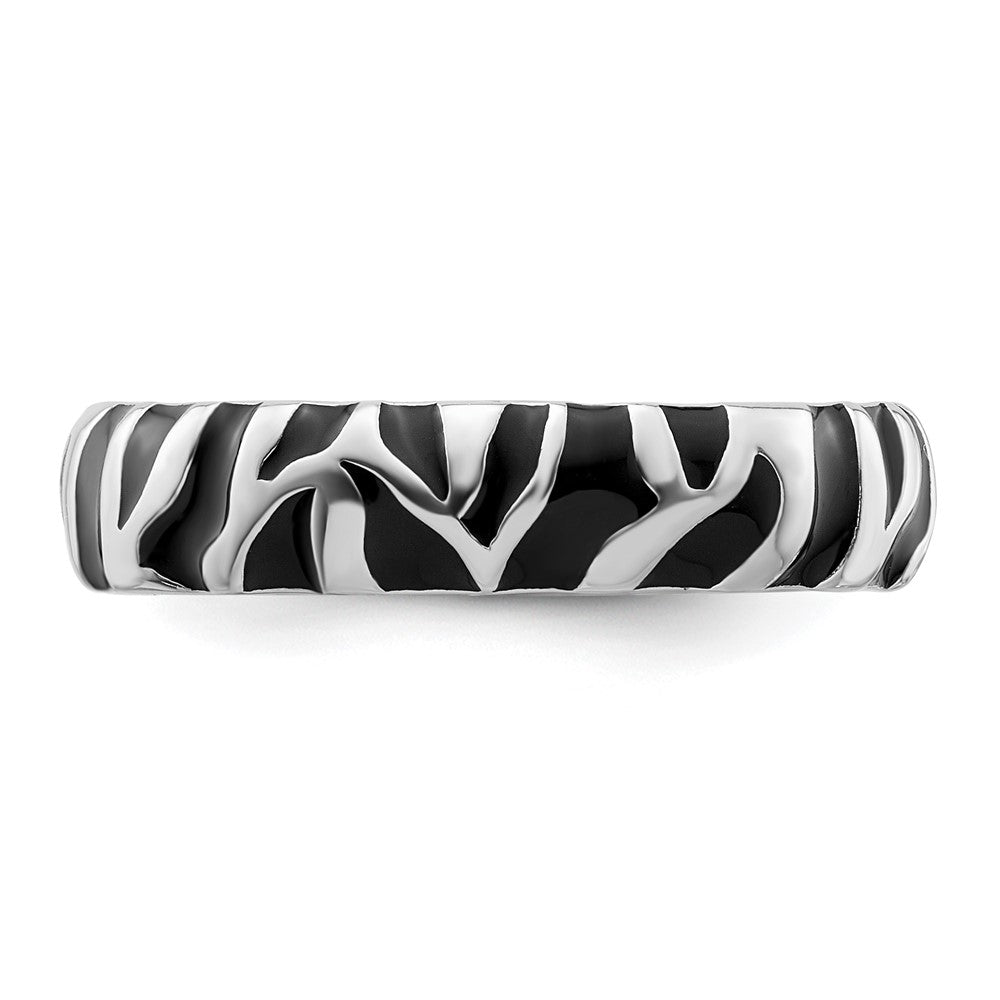 Sterling Silver Stackable Expressions Polished Enameled Animal Print Ring Size -10