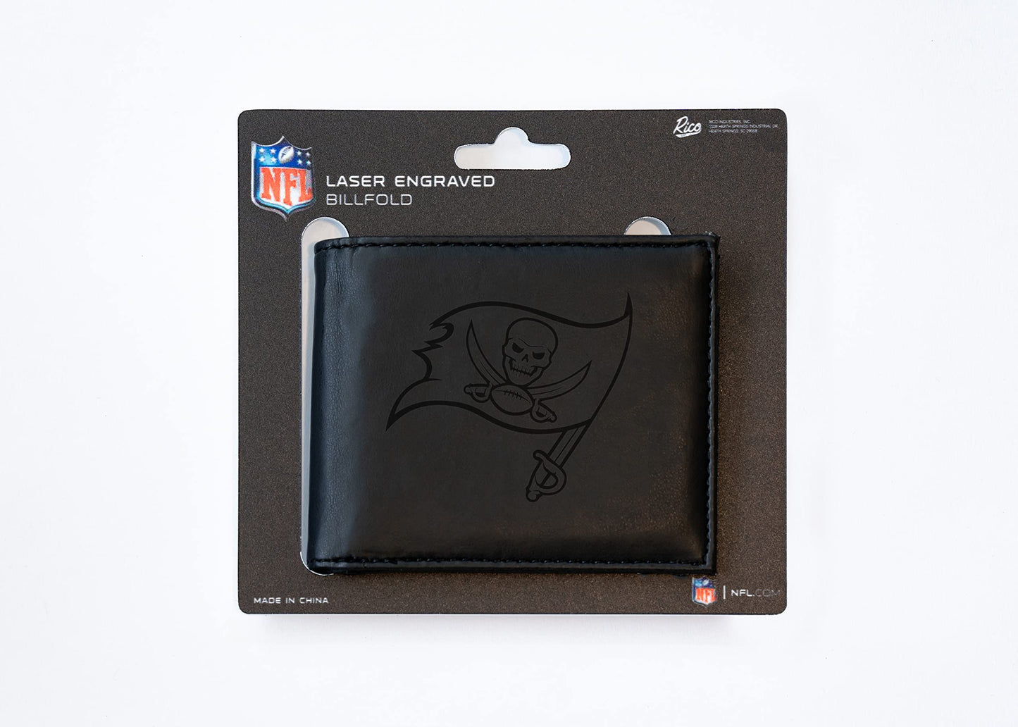 Rico Industries Football Tampa Bay Buccaneers Black Laser Engraved Bill-fold Wallet - Slim Design - Great Gift
